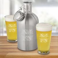65 oz. Stainless Steel Personalized Growler Set with 2 Pub Glasses