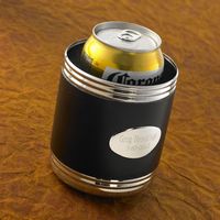 Personalized Black Leather Can Cooler