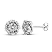 10k White Gold Round Diamond Flower Cluster Earrings 1/4 Cttw