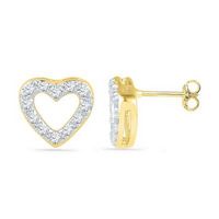 10k White Gold Round Diamond Heart Earrings 1/8 Cttw