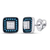 10k White Gold Blue Diamond Square Cluster Earrings 1/3 Cttw