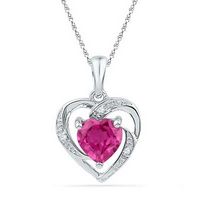 10k White Gold Round Created Ruby Heart Pendant 1 Cttw