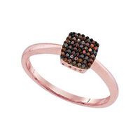 10k Rose Gold Round Red Diamond Square Cluster Ring 1/8 Cttw