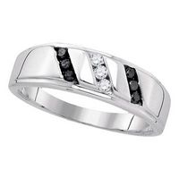 Sterling Silver Round Black Diamond Wedding Band Ring 1/4 Cttw