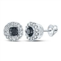 10k White Gold Round Black Diamond Cluster Earrings 1/5 Cttw