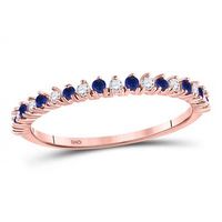 10k Rose Gold Round Blue Sapphire Diamond Stackable Band Ring 1/5 Cttw