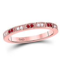 10k Rose Gold Round Ruby Diamond Milgrain Stackable Band Ring 1/4 Cttw