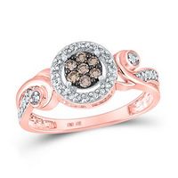 10k Rose Gold Round Brown Diamond Fashion Cluster Ring 1/4 Ctw