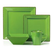 16 Piece Square Beaded Stoneware Dinnerware Set By Lorren Home Trends, Green