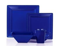 16 Piece Square Beaded Stoneware Dinnerware Set By Lorren Home Trends, Blue