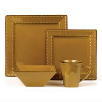16 Piece Square Beaded Stoneware Dinnerware Set By Lorren Home Trends, Mocca
