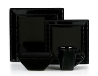 16 Piece Square Beaded Stoneware Dinnerware Set By Lorren Home Trends, Black