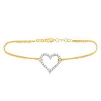 10k Yellow Gold Round Diamond Heart Bracelet 1/8 Cttw