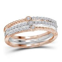 10k Two-Tone White Rose Gold Round Diamond Stackable Band Set 1/4 Cttw