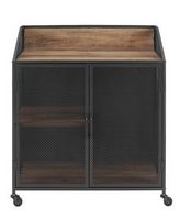 Walker Edison - Mesh 2-Door Bar Cabinet - Rustic Oak