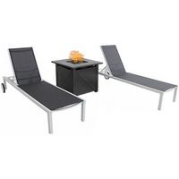 Mod Furniture - Peyton 3pc Chaise Set: 2 Chaise Lounges and Tile Top Fire Pit - White/Gray
