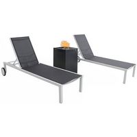 Mod Furniture - Peyton 3pc Chaise Set: 2 Chaise Lounges and 40,000 BTU Column Fire Pit - White/Gray