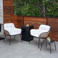 Mod Furniture - Bali 4-Piece Chat Set with Cushions and 40,000 BTU Column Fire Pit - White/Gray