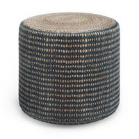 Simpli Home - Larissa Round Braided Pouf - Natural and Teal