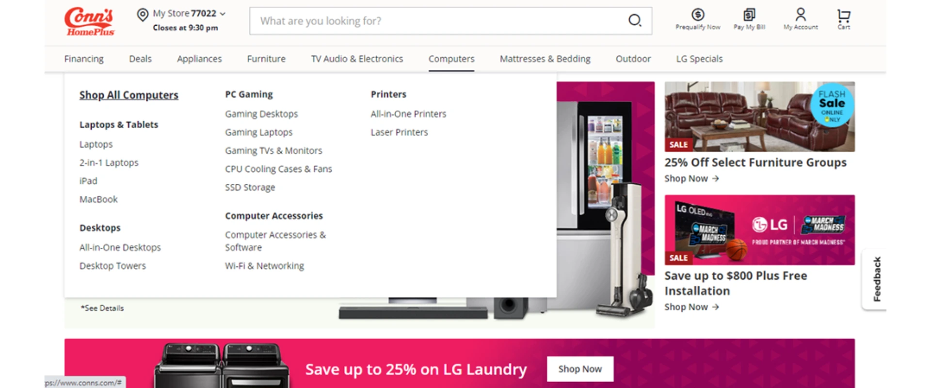 Placing an Order Online at Conn’s HomePlus