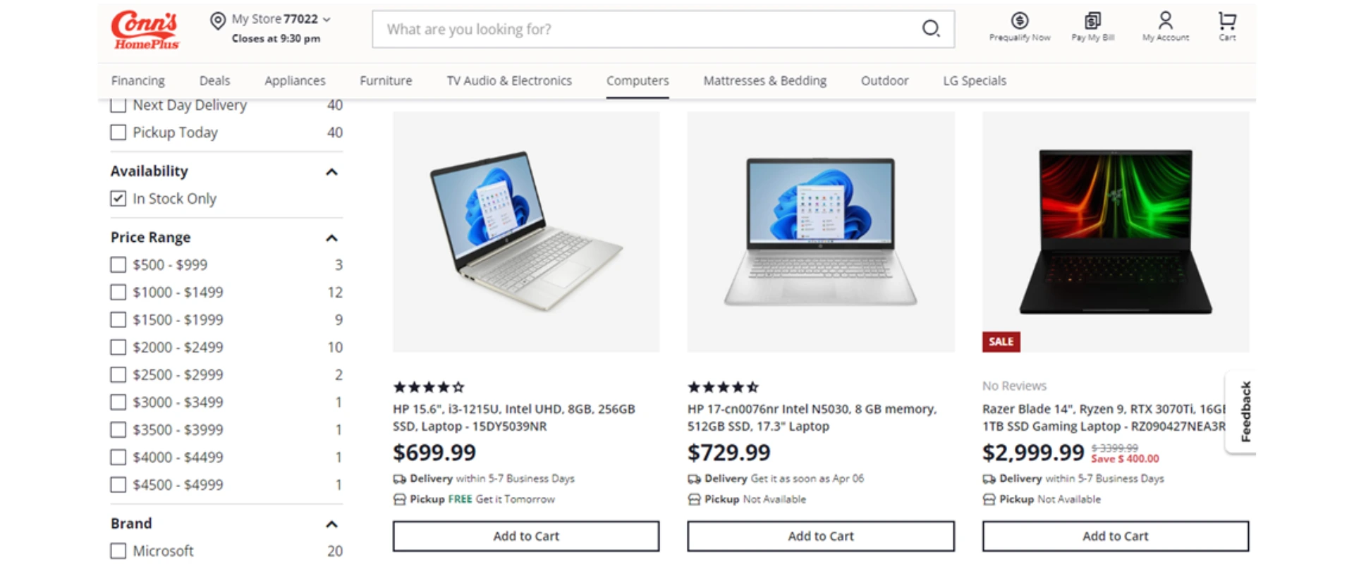 Placing an Order Online at Conn’s HomePlus