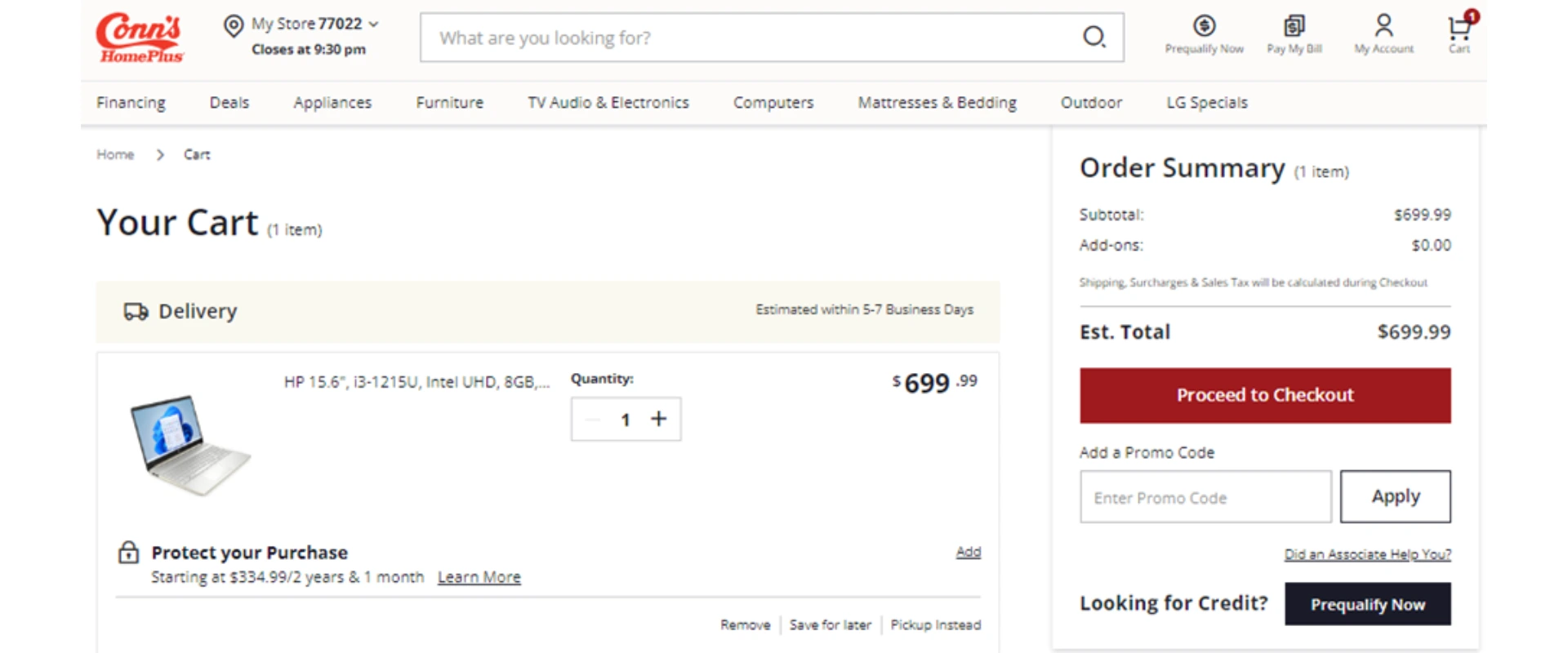 Placing an Order Online at Conn’s HomePlus