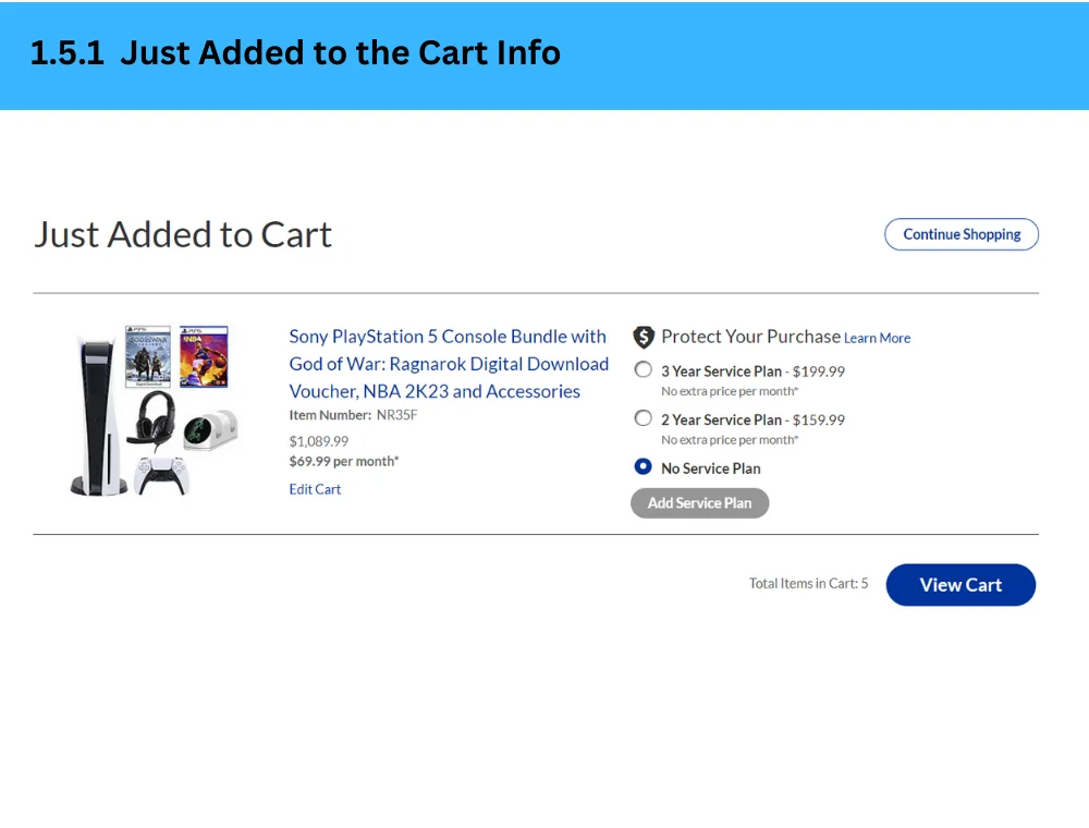 Just Added to the Cart Info