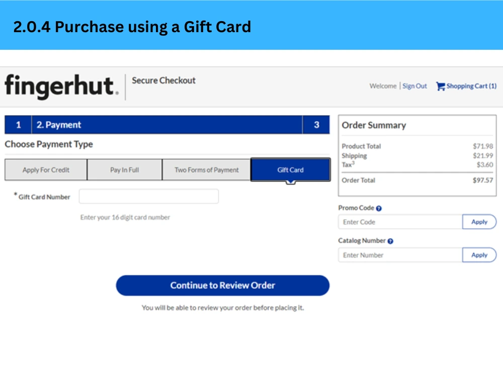 Purchase using a gift Card