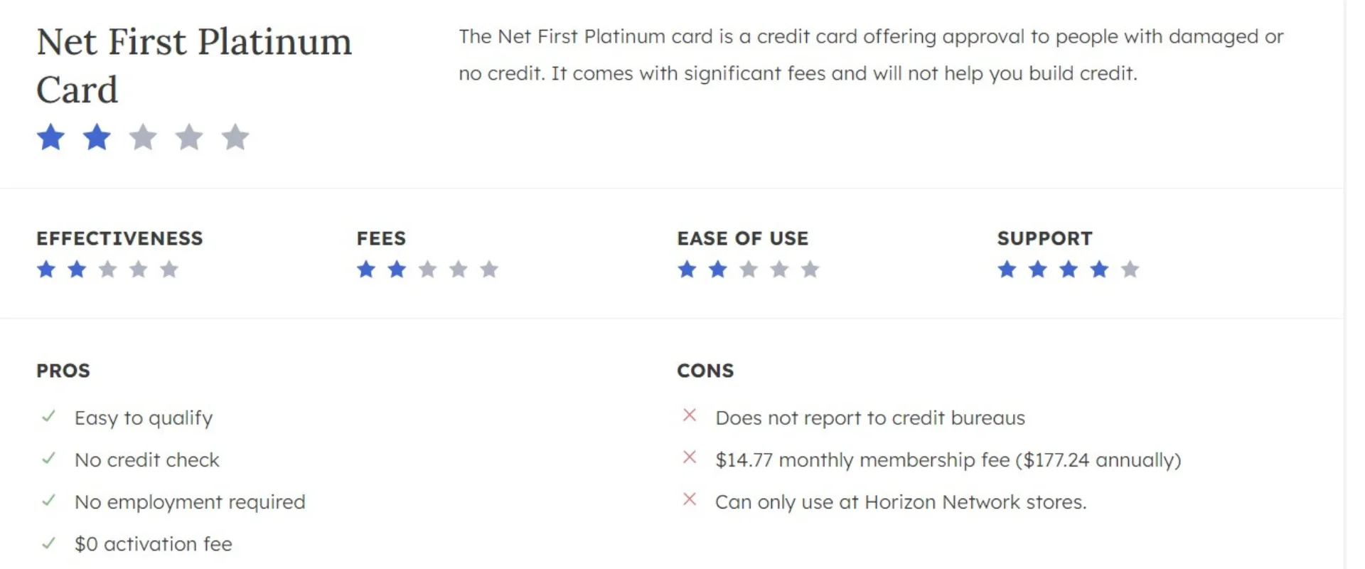 Pros & Cons - Net First Platinum Card